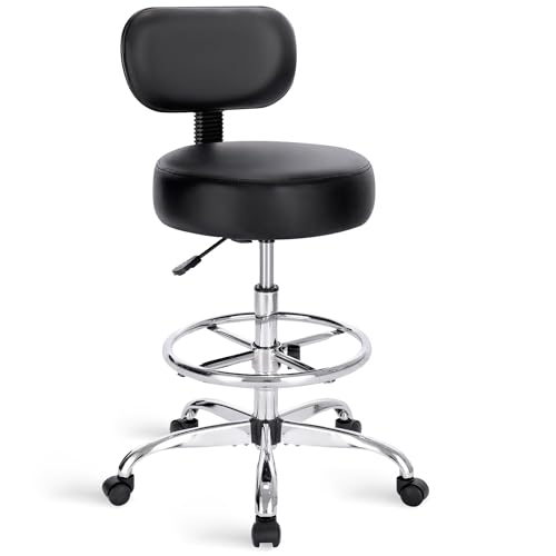 SUPERJARE Drafting Chair with Back, Adjustable Foot Rest Rolling Stool,