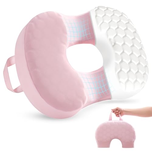 Sino Salected Portable Donut Pillow, Doughnut Pillow for Tailbone Pain, Non-Slip Removable Cover, Hemorrhoid Cushion for Postpartum ＆ Sciatica, Memory Foam Seat Cushion, Pink