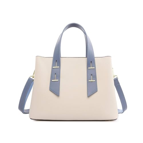 NAMCHI Luxury Leather Tote Handbag for Women Spacious, Stylish & Versatile – Perfect for Work & Travel (blue belt cream bag)