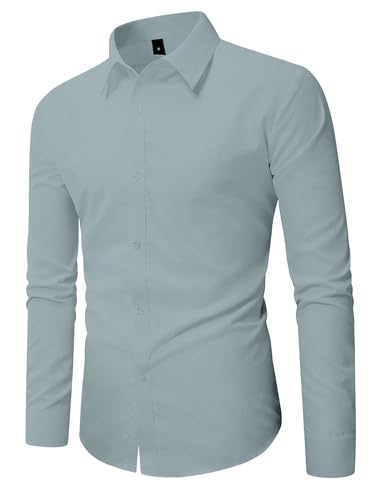 Image of AVANOVA Men's White Long Sleeve, Slim Fit Button Down Dress Shirt for Men | Casual Office Wear | Formal Business Shirts | Stylish Plain Single Breasted Shirt(Shirt 87)