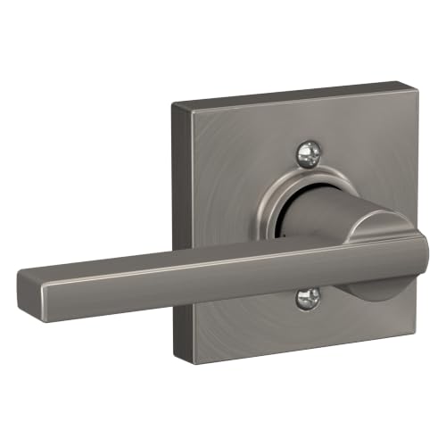 Image of Schlage F170 LAT 619 COL Latitude Door Lever with Collins Trim, One Sided Non-Turning Dummy Door Handle, Satin Nickel