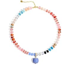 Beaded Gemstone Necklace with Cat Pendant – Colorful Boho Choker