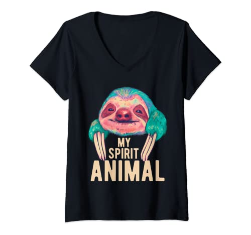 Mujer Cue My Spirit Animal Funny Sloth Lover perezoso para mujeres u hombres Camiseta Cuello V