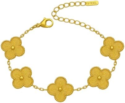 Vivinth Kadın Çelik Bileklik - Yonca Model, 316L Paslanmaz Çelik, Ayarlanabilir Ölçü, Şık ve Zarif Tasarım (Gold) - Görsel 1