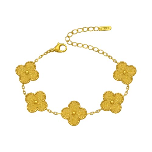 Vivinth Kadın Çelik Bileklik - Yonca Model, 316L Paslanmaz Çelik, Ayarlanabilir Ölçü, Şık ve Zarif Tasarım (Gold)