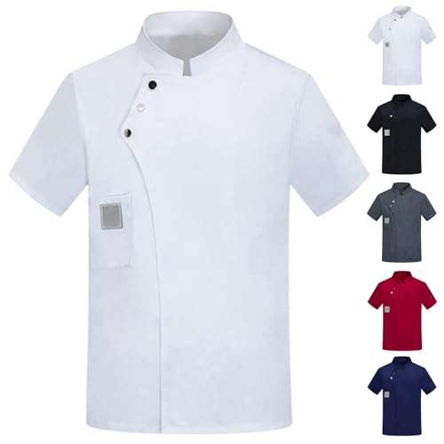 Unisex Short Sleeve Chef Coat Jacket Hotel Restaurant Work Shirt Lightweight Button Chef Uniform for Men Women White
