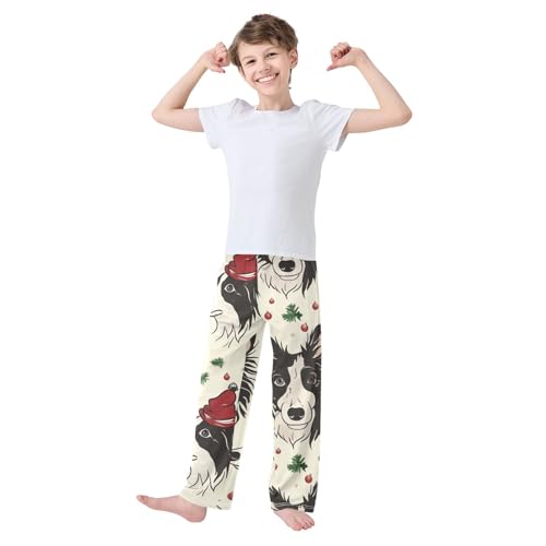 ZZXXB Xmas Berry Collie Boys Long Pants Soft Trousers Elastic Waist Kids Lounge Bottoms with Pockets S-XL2
