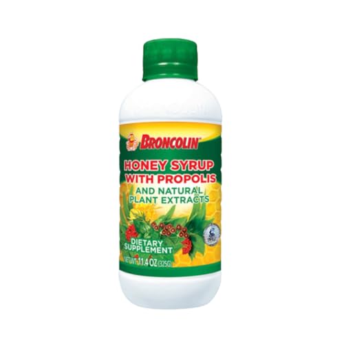 Broncolin Honey Syrup with Propolis Syrup with Natural Plant extracts to Refresh Your Throat Natural Ingredients Elderberry Eucalyptus Peppermint Oil 11.4 Oz Bottle