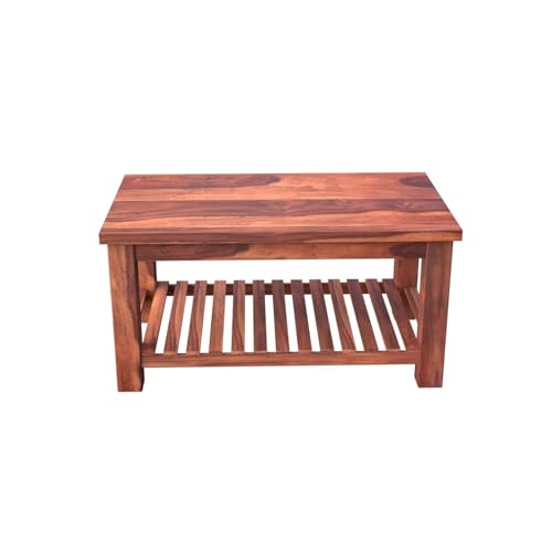 Image of A Beautiful Solid Sheesham Wood Coffee Table with 1 Large Open Shelf Cocktail Center Table for Home