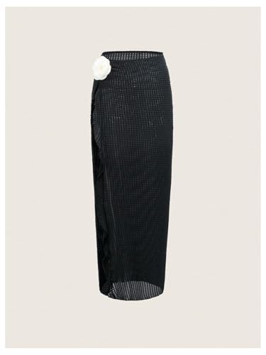 Women's Beach Cover Up Skirt 3D Flower Crochet Out High Split Swimsuit Bathing Suit Beach Skirt3