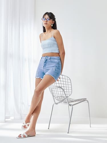 Image of Miss Chase Women's White Regular High Rise Clean Look Regular Stretchable Denim Shorts