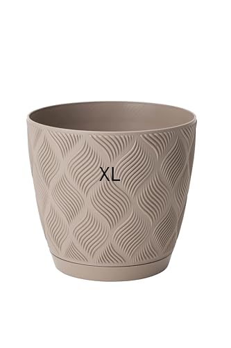 MELTOM Übertopf ECO 100% recycelt Blumentopf Kräutertopf mit Untersetzer DEKORATIV (Taupe, XL- 19 cm)