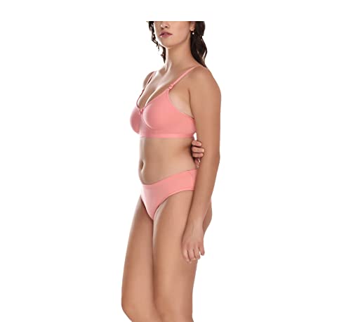 Image of Elina Women's Full Coverage Non Padded with Detachable Strap Cotton Hosiery Bra and Panty Set (Lovia Set)