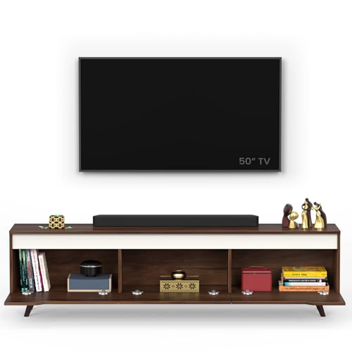 BLUEWUD Blesky Engineering Wood Floor Standing TV Entertainment Unit Set Top Box Stand/TV Cabinet Panel with Shelves for Books & Décor Display Unit, Ideal for 75” (Brown Maple) 7