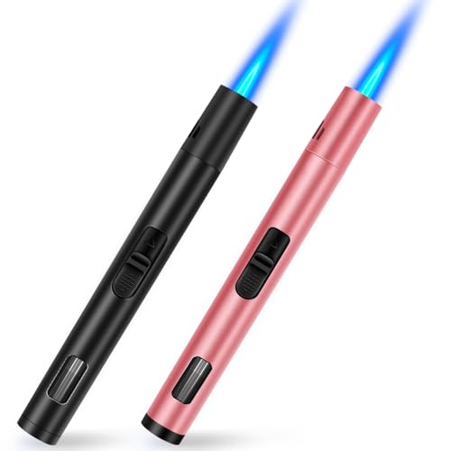 LcFun 2 Pack Torch Lighters Refillable Butane Lighter with Visible Fuel Window, Windproof Adjustable Jet Flame Long Lighters for Candle, Grill, BBQ, Camping, Fireworks (Butane NOT Included)