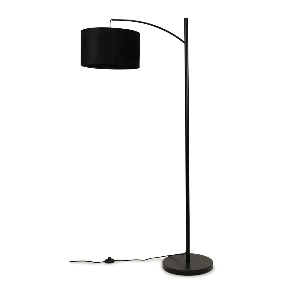 ValueLights | Black Metal Curve Stem Floor Lamp with a Black Velvet Shade | Floor Lamps & Torchieres, Home Décor & Improvement Essential | Includes Bulb [3000K Warm White]