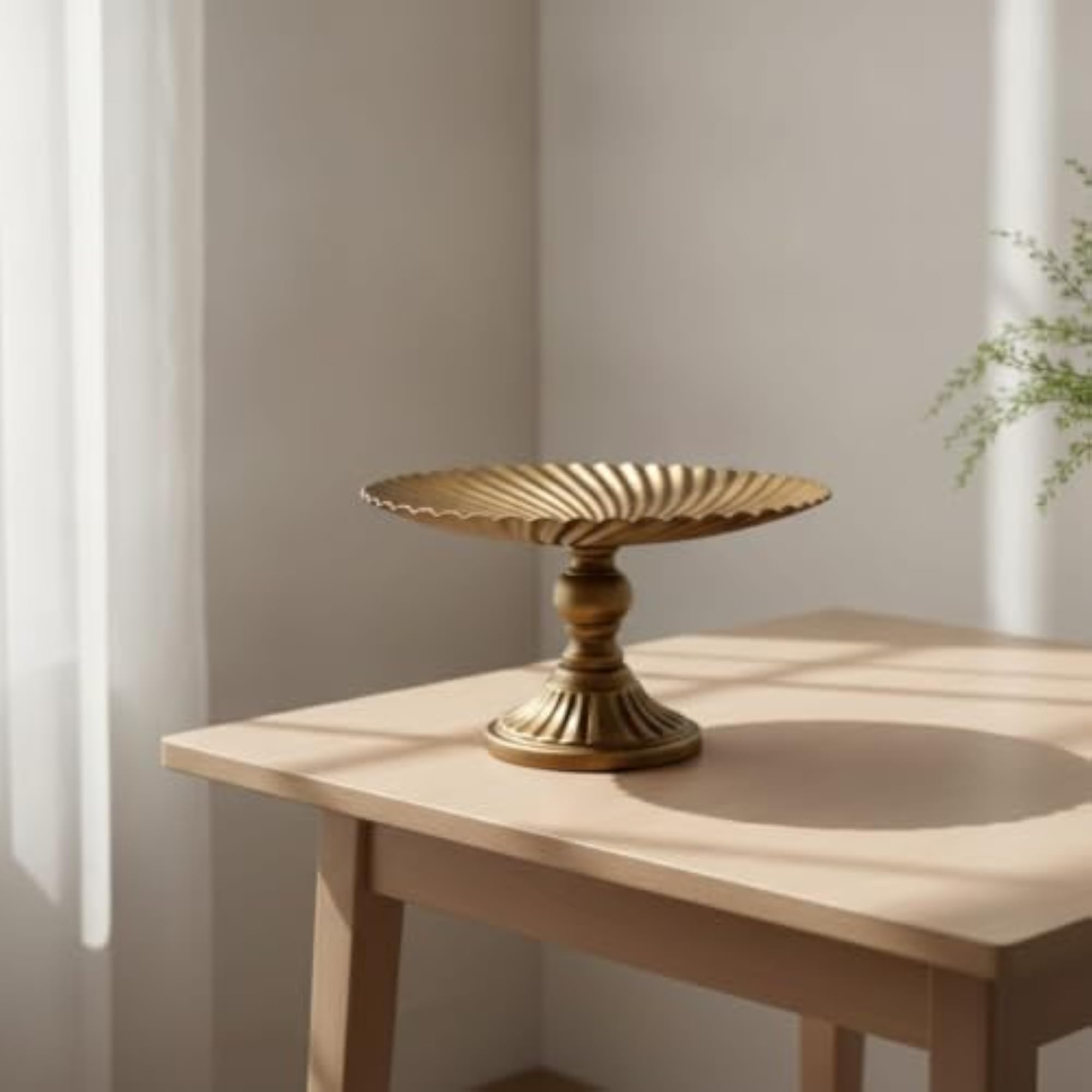 Fluted Metal Pedestal Tray, Textured Elevated Stand