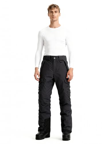 wantdo Men's Waterproof Padding Insulated Snowboard Pants Cargo Pants Black M