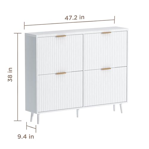 Image of Shoe Cabinet Storage,Modern Freestanding Organizer with 4 Flip Drawers,Narrow Shoe Rack Cabinet for Entryway,White