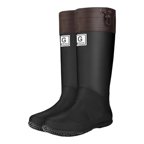Barfuß Gummistiefel Damen Wasserfeste Stiefel Damen Regenstiefel mit Halbhoher Wade – Faltbare Gummistiefel mit Verstellbarem Schaft,Rutschfester Sohle,Leichte Schuhe (Black,40)
