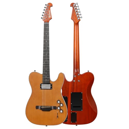 Bullfighter Hybrid Silent Electric Guitar Built-in effects Alloy Steel String Travel Portable Guitars Solid Body Neck Rosewood Fretboard With Gig Bag K10 (WOOD)
