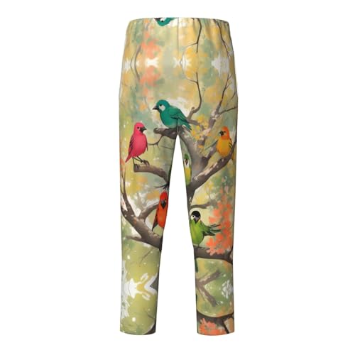 Pajama Pants Pajama Bottoms with Elastic Waistband Sleepwear Lounge Pants, Watercolor Colorful Birds Branches2