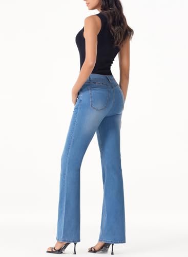 Sidefeel Women's High Waisted Bell Bottom Bootcut Jeans Flared Wide Leg Denim Pants4