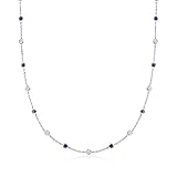 Ross-Simons 2.50 ct. t.w. CZ and 2.30 ct. t.w. Simulated Sapphire Station Necklace in Sterling Silver. 18 inches