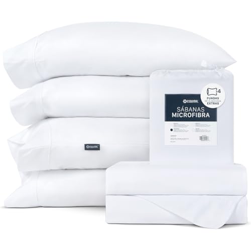 El Mejor Listado de Sabanas para Cama Matrimonial Top 10. 48 ESQUIMAL Juego de Sábanas de Microfibra + Fundas de Almohada Extra, Suaves y Frescas (Blanco, Matrimonial)