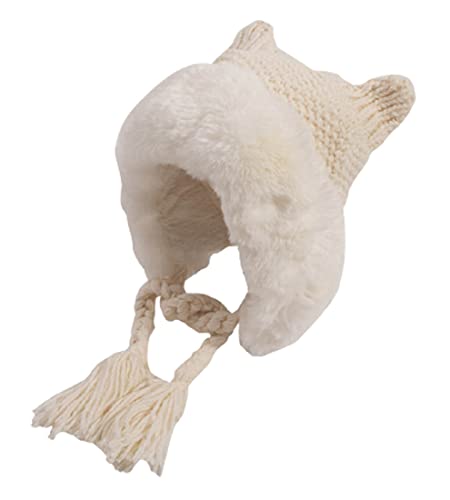 BigForest Damen Strickmütze Peruanische Beanie, Totenkopf-Mütze, Winter, warm, gehäkelt, Peru, Skimütze mit Ohrenklappe, weiß, Einheitsgröße Cover