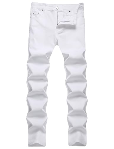 qcdyrxf Men's White Jeans Slim Fit Stretch Skinny Jeans for Men Straight Leg Waist Pants