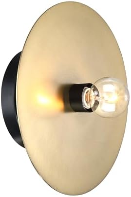 DESIGNERS FOUNTAIN Harmoni 9 inch 1-Light Matte Black Wall Sconce Light with Brushed Gold Disk Accent, D313C-WS-MB