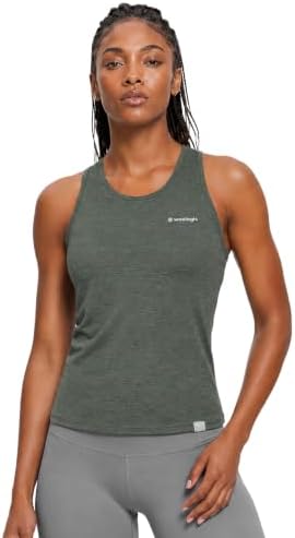WooLogic 100% Merino Tank Womens, Lightweight Cooling Athletic Running Workout Gym Hiking Moisture Wicking Base Layer（Sage Heather,L）