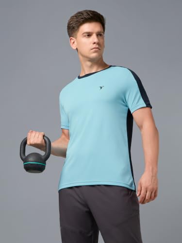 Image of TECHNOSPORT Men's Slim Fit Color Block T-Shirt, Technocool Quick Dry Anti-Microbial Short Sleeve Sports Tee for Gym, Running, Training & Everyday Wear