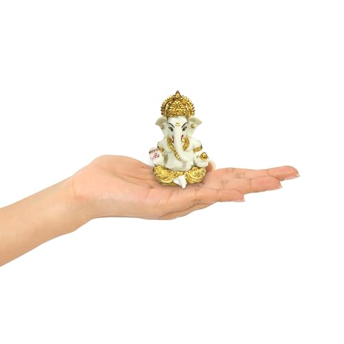 Image of 3.5 Inch Ganesha Idol Car Dashboard Idol Ganesha Murti Ganpati Idol for Home Decor Lord Ganesh Statue Gift for Office Desk Puja Room Figurine Decoration (Off White)