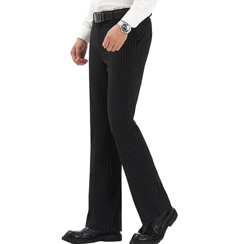 Mens Striped Boot Cut Dress Pants Flared Flares Style Tailored Trousers Bell Bottom Casual Vintage Wedding (Black, 34)