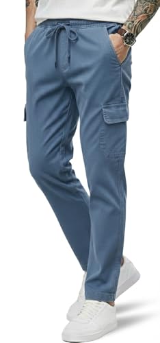 Image of T.N.X Men's Cotton Cargo Pants|| Casual Trousers for Men || Comfortable Lower for Men || Breathable Pants with 5 Pockets & Drawstring Elastic Waistaband Slate Blue