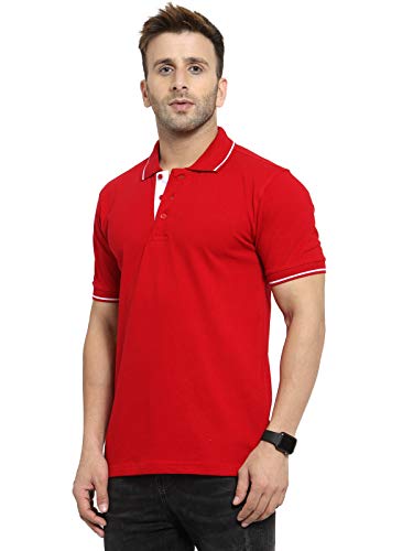 Image of Scott International Men's Regular Fit Organic Cotton Polo T-Shirt (Red with White, S)