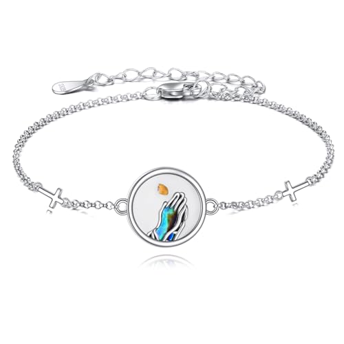 Image of AOBOCO Mustard Seed Bracelet 925 Sterling Silver Cross Bracelets Christian Faith Jewelry Gift for Women