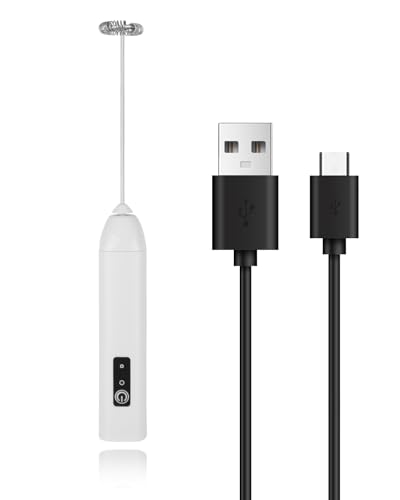Espumador de leche eléctrico recargable a mano, espumador USB-C de 3 velocidades, mezclador de espuma portátil con batidor de acero inoxidable desmontable para café Matcha Proteína