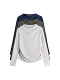 THE SET Damen t Langarmoberteile mit Drapierung, 3er-Pack Navy/Khaki/Cream S
