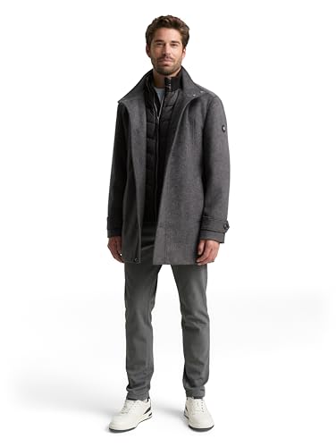 TOM TAILOR Herren Wollmantel mit Innenjacke 1032506, 30500 - Dark Grey Black Herringbone, L