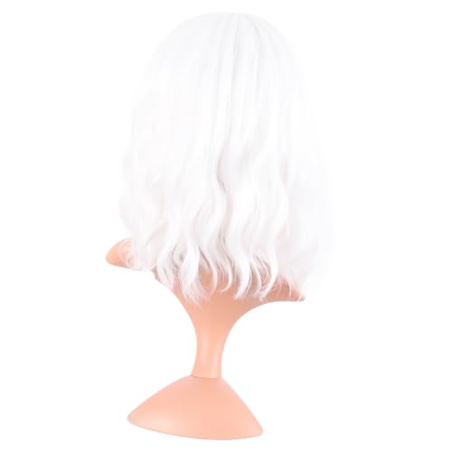 Image of MapofBeauty 14 Inch /35 cm Short Wavy Curly Women Fresh Bright Synthetic Ordinary Flat Bangs Bob Wig (White)