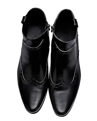 Santimon Men's Cowboy Boots Leather Wingtip Western Chelsea with Zipper4