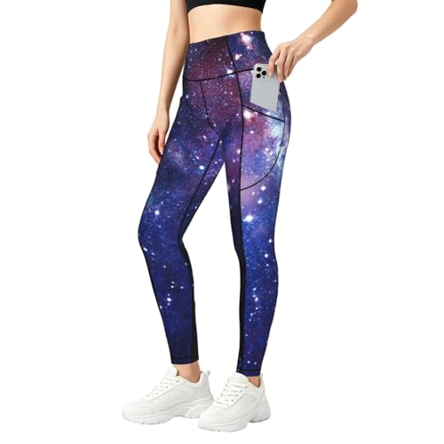 Pantalones de yoga galaxia que no se bajan con bolsillos útiles