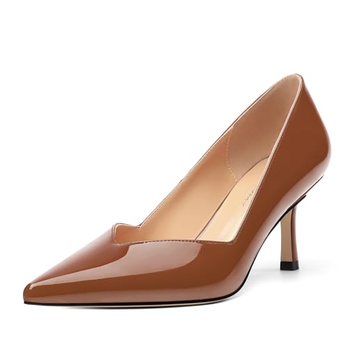 Image of Women Pointed Closed Toe 2.5 Inch Kitten Heel Slip On Pumps | Elegant Comfort Formal Dress Footwear, Versatile Ladies Shoes For Office Wedding Party Evening Daily Occasions