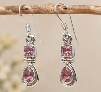 Juego de joyas de cuarzo rosa en alta joyería de plata de ley 925 pulida 4
