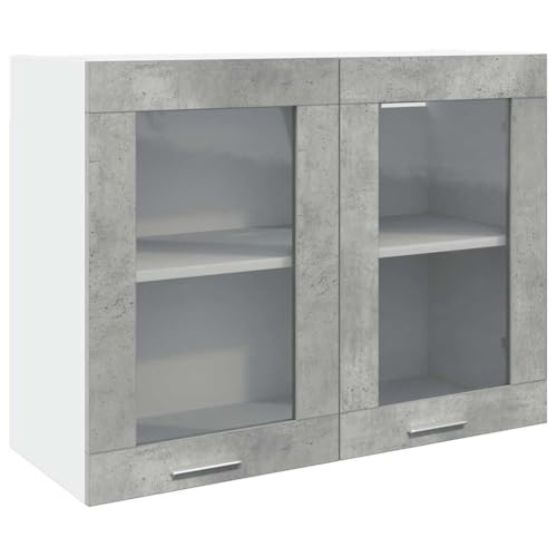 vidaXL Mobile sospeso in Vetro Lyon, Grigio Cemento, 80x31x60 cm, Legno ingegnerizzato & Vetro, Mobile da Parete, Mobile Bagno & Cucina, Organizzatore casa
