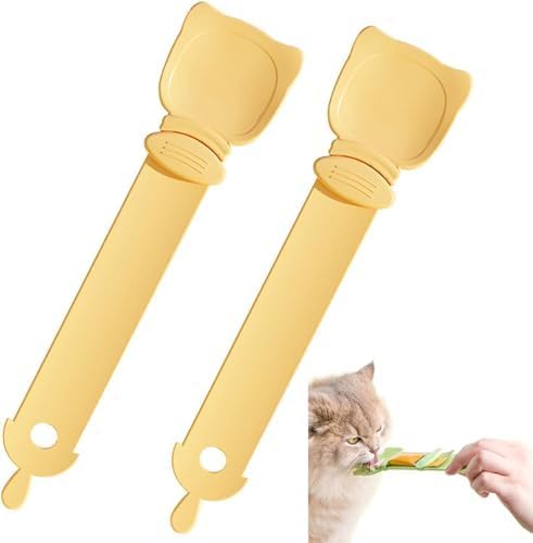 2Pcs Gelb Katzenstreifen QuetschlöffelFeeder Cat Strip Haustier Futterspender Katzen Food Spoon Flexibler Haustierlöffel multifunktionaler Katzen Snack Löffel für Haustiere,Näpfe,Tränken and Zubehör
