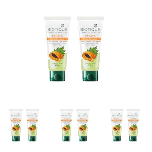 Biotique Papaya Deep Cleanse Face Wash | Gentle Exfoliation | Visibly Glowing Skin | 100% Botanical Extracts| Suitable for All Skin Types | 2x100ml (Pack of 4)